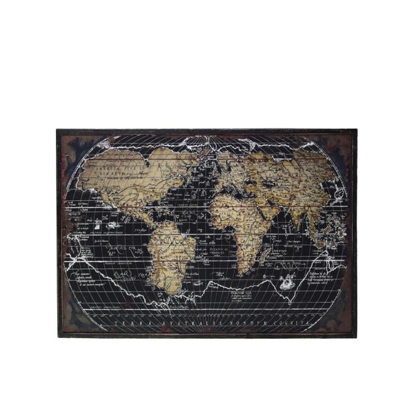 Urban Trends Collection Wood Rectangle Panel Giclee Print of World Atlas with Frame Black 39337